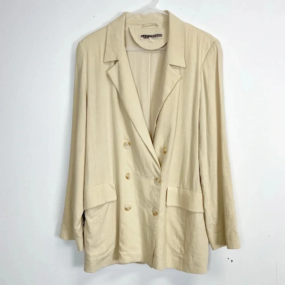 Free People Blazer Womens Size Medium Jacket Linen Olivia Button Up Sand Beige
